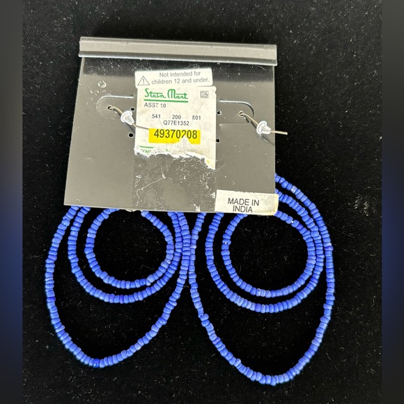 Bright Blue Seed Bead Pierced Earrings 3" Long Including Hook New With Tags. - Picture 2 of 3